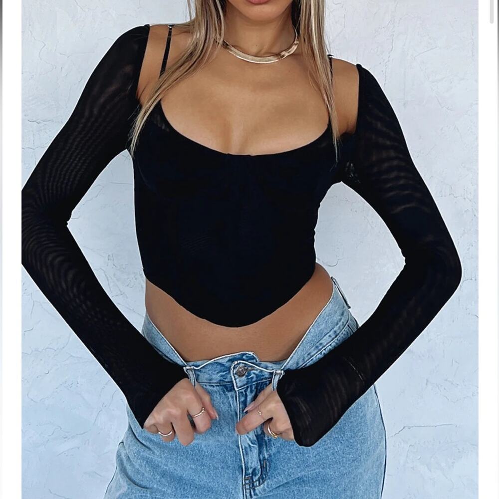 NWT White Fox Treat Me Well Long Sleeve Bustier Black Sz XS - Picture 2 of 7